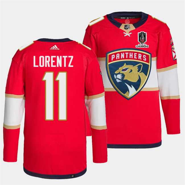 Men%27s Florida Panthers #11 Steven Lorentz Red Home 2024 Stanley Cup Champions Stitched Jersey Dzhi->florida panthers->NHL Jersey